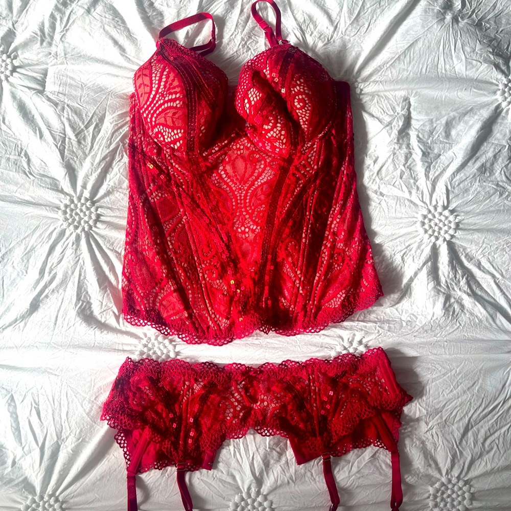 Red Sequin Corset & Garder belt
